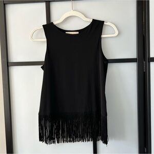 [XS] Michael Kors Black Square Neck Western Fringe Skirt Edge Blouse Tank Top